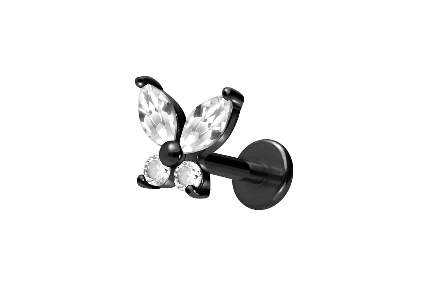 Titan Labret Piercing mit Innengewinde KRISTALLSCHMETTERLING